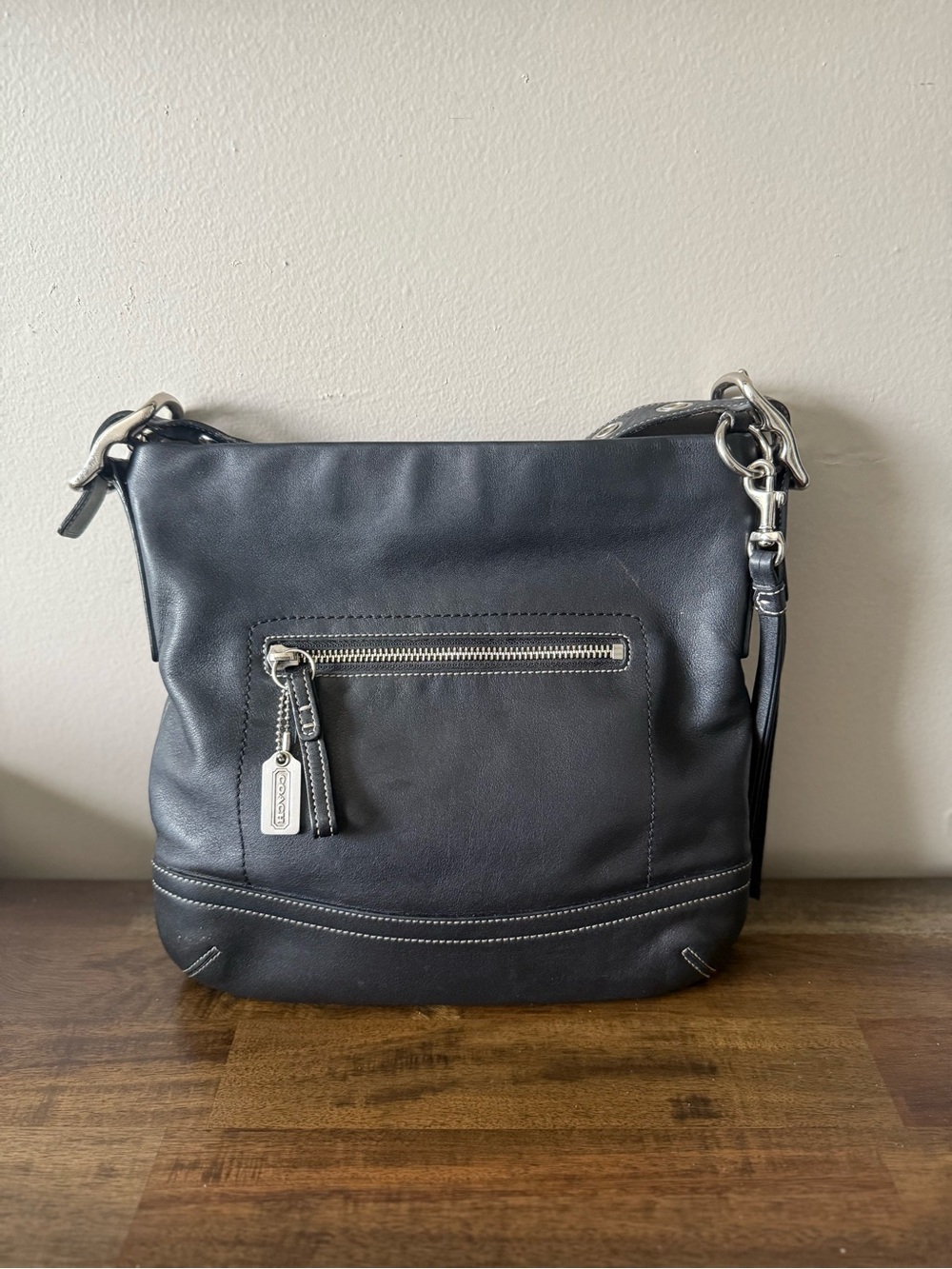 COACH Legacy Slim Black Leather Crossbody Shoulder Silver Hardware H04S-1415